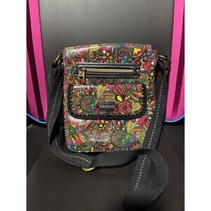 SakRoots Cross Body Purse Bag Rainbow Floral Medium Size Paisley Hipster